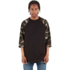 Custom Unisex Three-Quarter Sleeve Camo Raglan T-Shirt Black/ Camo Green