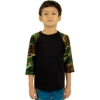 Custom Youth Three-Quarter Sleeve Camo Raglan T-Shirt Black/ Camo Green