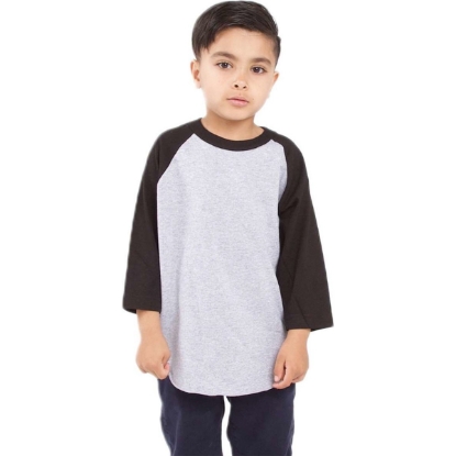 Custom Youth Three-Quarter Sleeve Raglan Heather Grey/ Black