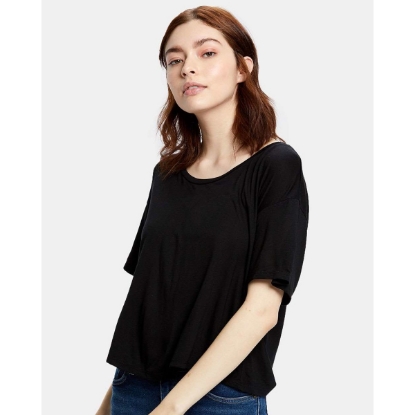 Custom Womens Boxy Open Neck Tee Black