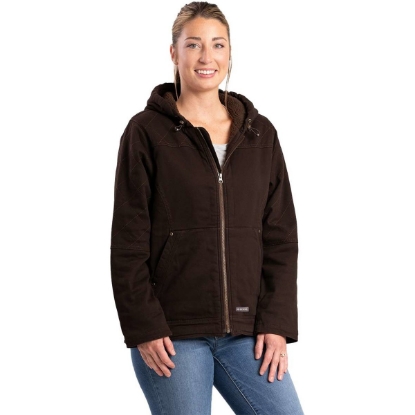 Custom Womens Sherpa-Lined Twill Hooded Jacket Dark Brown